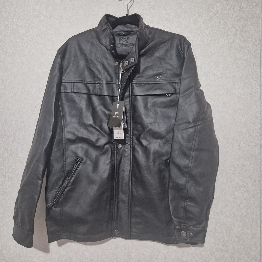 NWT BV CLOTHING Italian Black Leather Moto Jacket...size:S